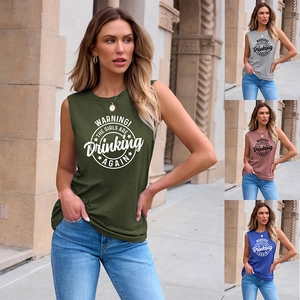 Close-up of summer casual sleeveless tank top with graphic print in multiple colors