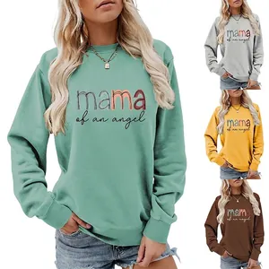 Sweat-shirt Femme En Mélange De Coton Col Rond Manches Longues Imprimé Lettres Pull Mode Décontracté Streetwear