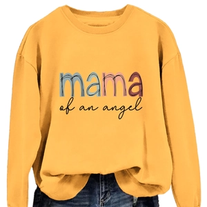 Sweat-shirt jaune gingembre avec imprimé Mama of an Angel coloré et bords-côtes