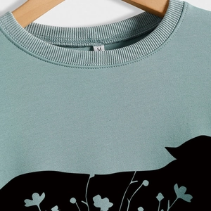 Women's Casual Round Neck Sweatshirt Fashion Sheep Floral Print Pullover Loose Fit Cotton Blend Streetwear Long Sleeve Top