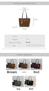Tableau des tailles et spécifications détaillées pour le grand sac fourre-tout en PU