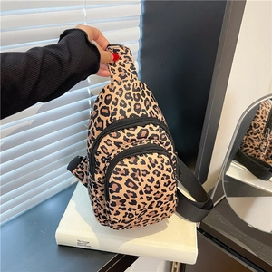 Lightweight Nylon Leopard Print Crossbody Bag Multi Pocket Chest Pack Urban Casual Shoulder Bag For Daily Travel Portable Mini Phone Bag