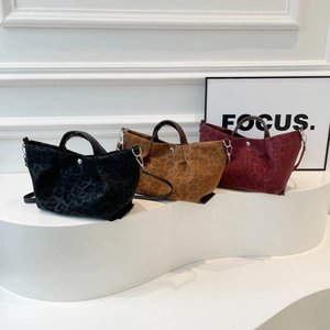 Retro Leopard Print Tote Bag For Women Suede Texture Shoulder Bag High Capacity Leisure Fashion Daily Handbag Crossbody Bag