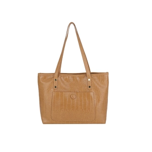 Brown crocodile pattern large tote bag with front pocket for women's daily commute