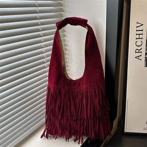 Borsa Tote da Donna Vintage in Finta Pelle Scamosciata Con Nappe Bohemian Grande Capacità Borsa a Spalla Retro Vacanza Hobo