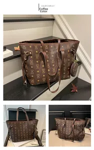 Détail du cabas marron avec motif ours et porte-monnaie rond assorti inclus