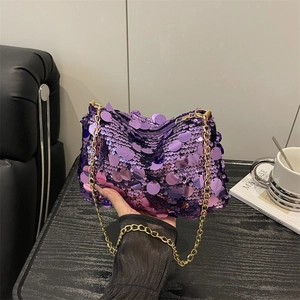 Mode Femmes Grand Sac Bandoulière à Paillettes Scintillant Pochette de Soirée Avec Chaîne Dorée Sac à Épaule