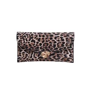 Chic leopard print envelope clutch bag with an irregular golden metallic clasp for women