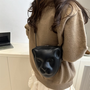 Sac à bandoulière noir en forme de tête de léopard pour femme avec design 3D original