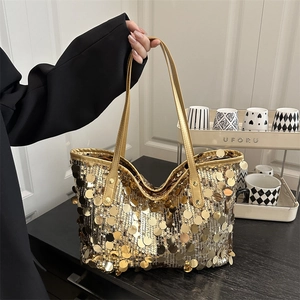 Borsa Tote Con Paillettes Per Donna Grande Capacità Lucide Paillettes Circolari Borsa A Spalla Per Feste Moda Pelle PU