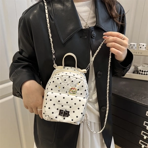 Mini sac à dos en toile à pois blancs avec broderie hamburger et bandoulière