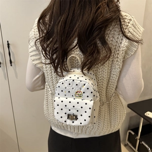 Mini sac à dos à pois avec broderie cartoon et fines bretelles en chaîne métallique