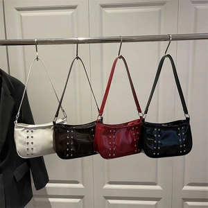 Fashionable women's hobo bag set with stylish metal rivets in four classic colors