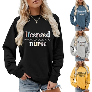 LPN sweatshirt detail showing color options in black blue grey and yellow colors