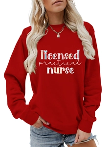 Close-up of ribbed cuffs and vibrant red fabric on Licensed Practical Nurse sweatshirt
