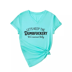 T-shirt da donna con scollo a V color blu Tiffany con stampa e nodo laterale