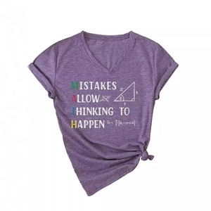 Purple V-neck MATH t-shirt with Mistakes Allow Thinking To Happen print and front knot