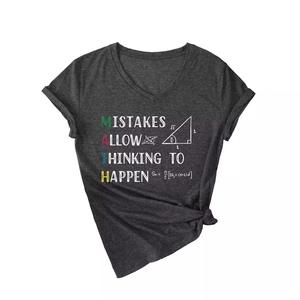 Dark grey V-neck T-shirt with MATH teacher slogan and creative graphic design
