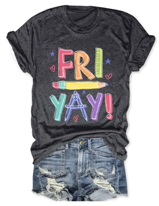 Detail of grey short sleeve T-shirt with pencil print and distressed denim shorts set