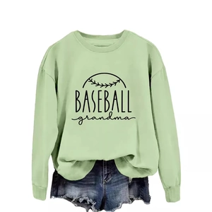 Light green crewneck sweatshirt with Baseball Grandma print and denim shorts set