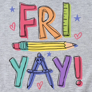 Heather gray T-shirt with creative Fri Yay ruler and pencil stationery print design