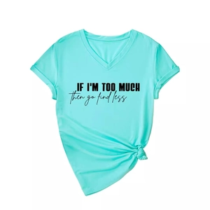 Damen V-Ausschnitt T-Shirt in Mintgrün mit Slogan-Aufdruck und modischem Knotendetail