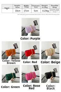 Size chart and dimensions for the quilted PU leather chain shoulder bag with V-stitch