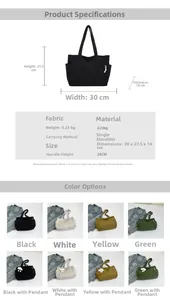 Detailed dimension guide and color options for the corduroy tote bag with side pockets