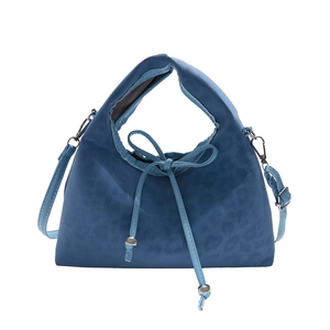 Borsa a mano blu scuro in scamosciato con stampa leopardata e tracolla rimovibile