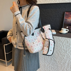 Grand sac fourre-tout d'automne avec imprimé ours mignon et pochette assortie pour femmes