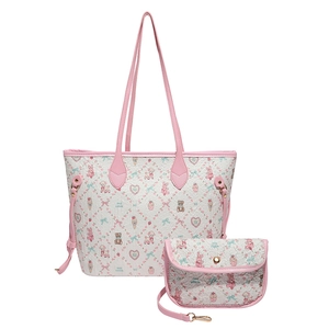 Ensemble sac cabas blanc à motifs d'animaux mignons et pochette avec bordure rose