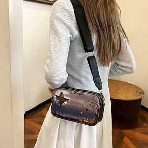 Petit sac carré tendance avec imprimé artistique de citrouille et épouvantail d'Halloween