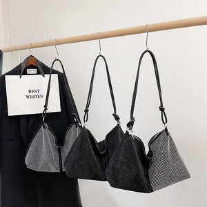 Handmade black rhinestone evening bag set with bow knots and crystal embellishments