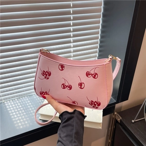 Sac sous le Bras pour Femme Imprimé Cerise Sac Baguette Doux en Cuir PU Sac à Bandoulière Décontracté à la Mode pour le Shopping Quotidien Cadeau pour Femme