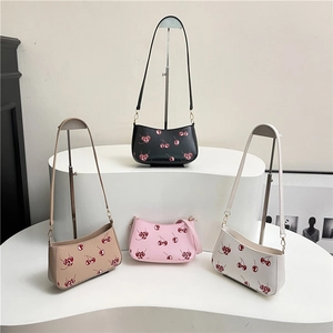 Stylish square shoulder bags with cute cherry print in black, pink, beige and white colors