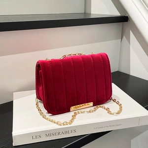 Vintage Velvet Small Square Bag For Women Elegant Vertical Quilting Gold Chain Strap Crossbody Shoulder Bag Party Handbag