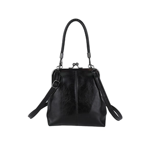 Retro black oil wax leather doctor bag with metal clasp and versatile shoulder straps