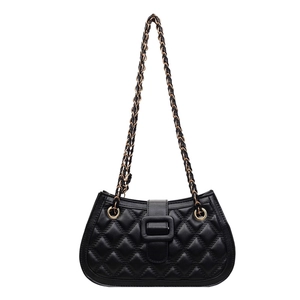 Classic black quilted crossbody bag with diamond patterns and leather chain strap