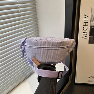 Women Minimalist Corduroy Crossbody Bag Casual Adjustable Strap Waist Bag Solid Color Zipper Chest Bag Daily Travel Bag