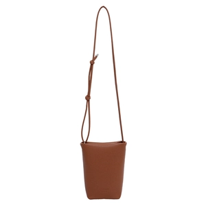 Minimalist brown lychee leather mobile phone crossbody bag with adjustable knotted strap