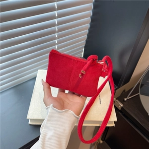 Mini Faux Suede Crossbody Bag Neck Purse For Women Minimalist Zippered Square Pouch For Lipstick And Coins