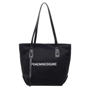 Sac fourre-tout noir en toile avec imprimé lettres blanches et grande capacité casual