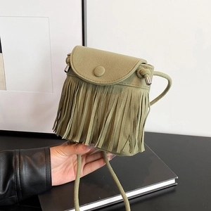 Fransen Umhängetasche Damen PU Wildleder Optik Retro Ethnisch Quaste Kleine Eckige Tasche