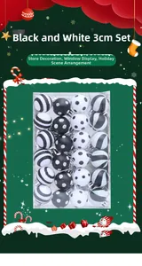 Detail of 24-piece 3cm black and white mini Christmas ball ornaments in box