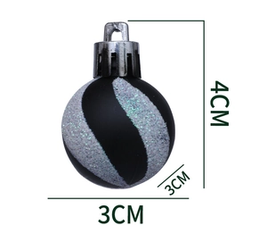 3cm mini black matte Christmas ball with silver glitter spiral and size dimensions