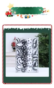 Detailed set of 24 black and white Christmas ornaments with stripes and dots in box