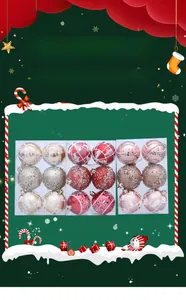Detailed view of hand-painted Christmas tree ball ornaments in red, gold and pink sets
