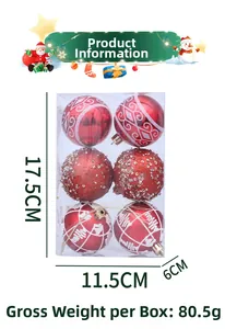 Detailed dimensions of 6-piece red Christmas ball ornaments set in a clear display box
