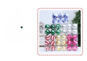 Detail showing various 6cm Christmas balls with hand-painted patterns and glitter finishes