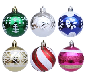 Detailed view of six 6cm hand-painted Christmas balls with glitter snowflake patterns